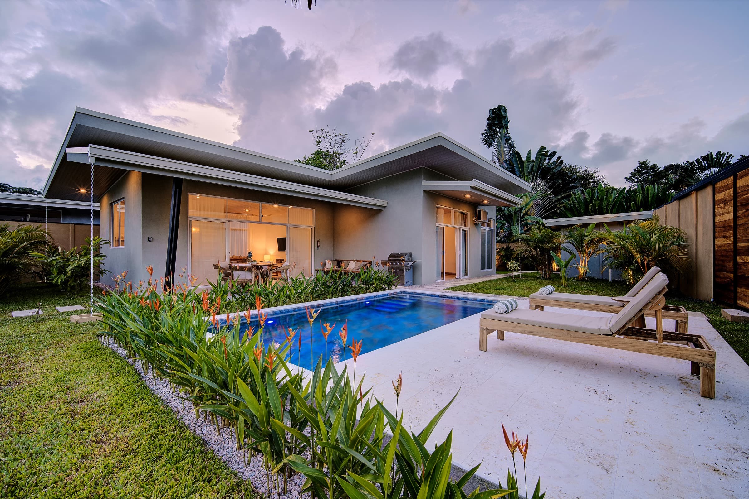 Tucana Villa exterior at night